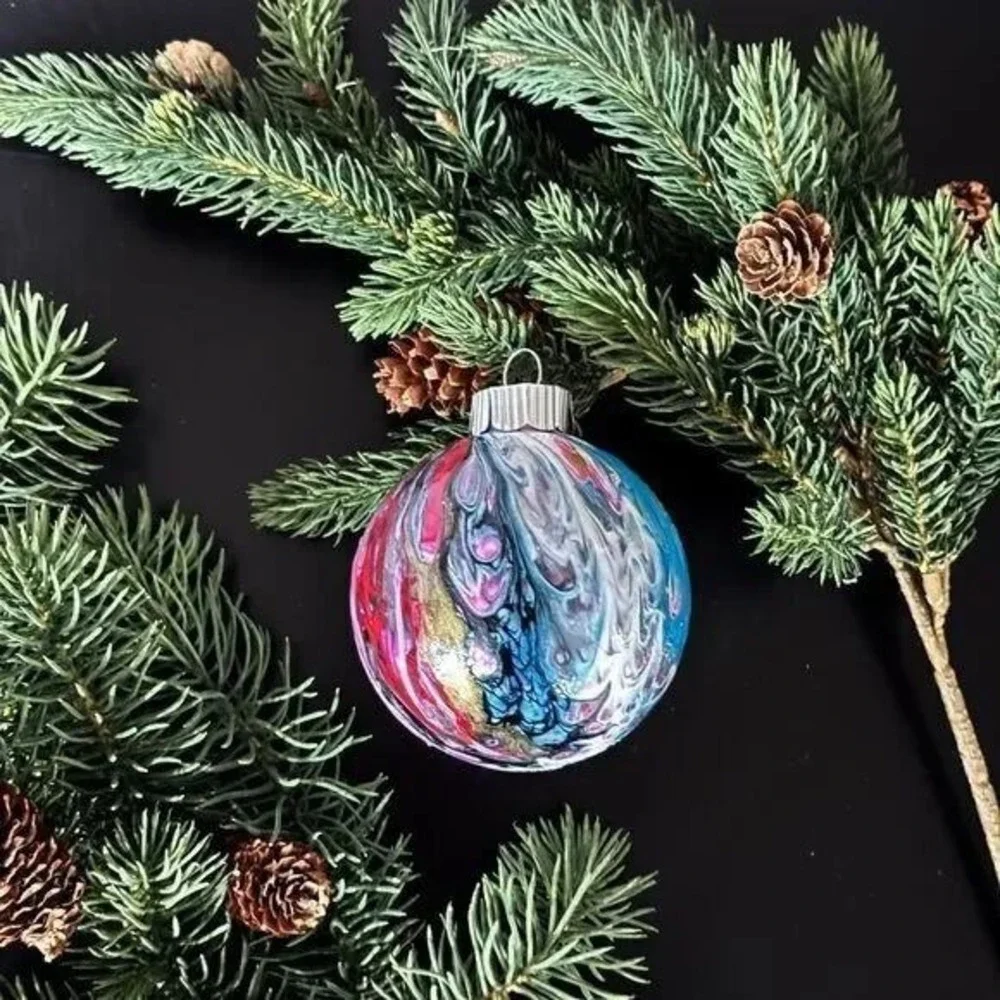 Handmade Swirl Paint Christmas Ornaments Set of 7 Unique Holiday Decor F - Picture 4 of 5